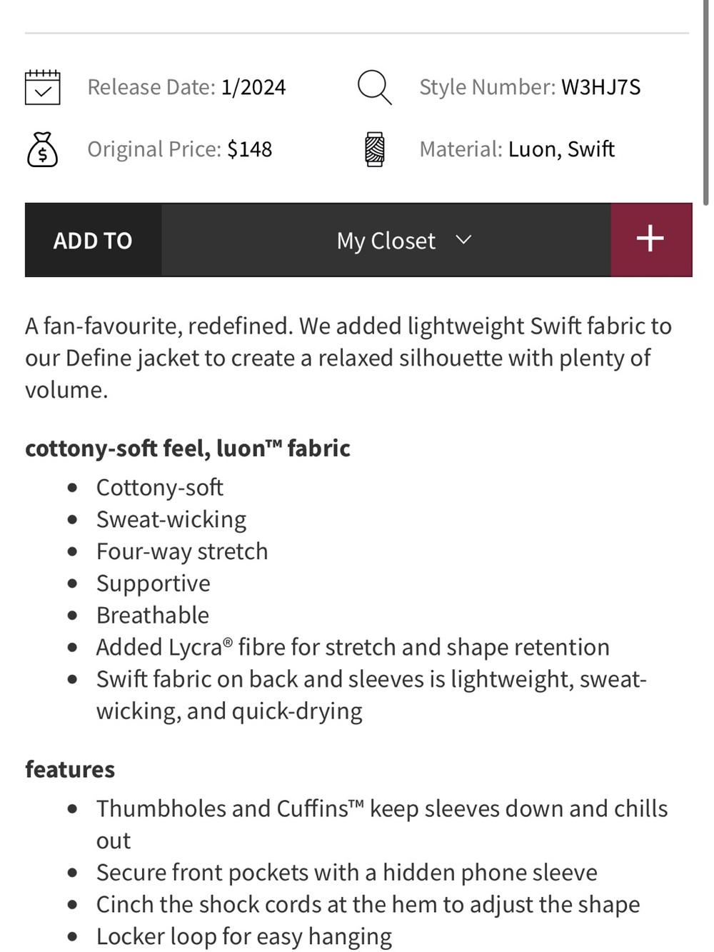 lululemon athletica White Relaxed-Fit Define Jacket 12 - Picture 3 of 4